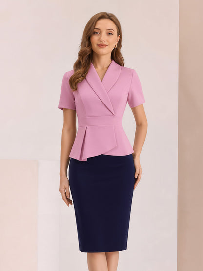 Colorblock Patchwork Short Sleeves Midi Sheath Dress