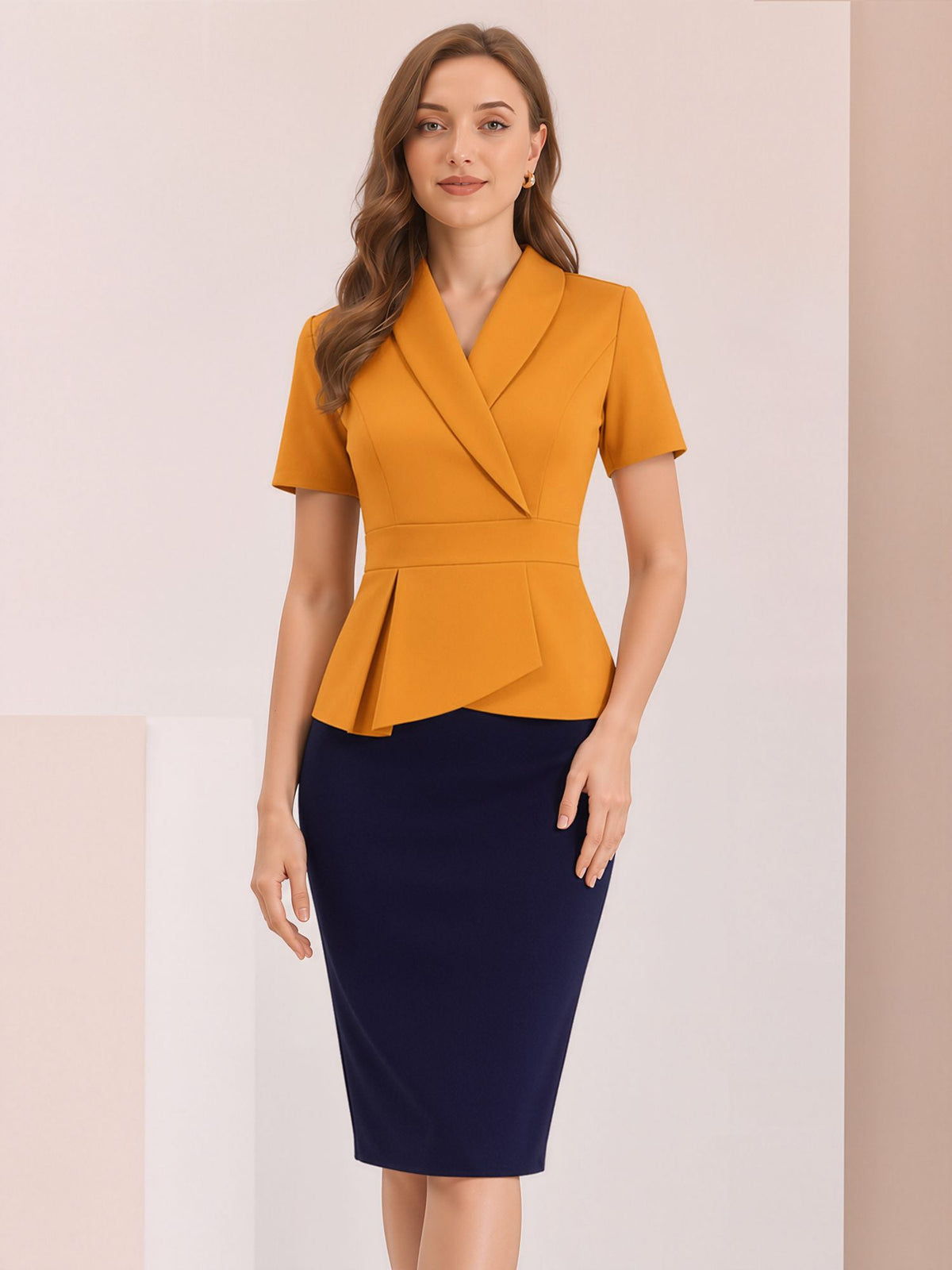 Colorblock Patchwork Short Sleeves Midi Sheath Dress