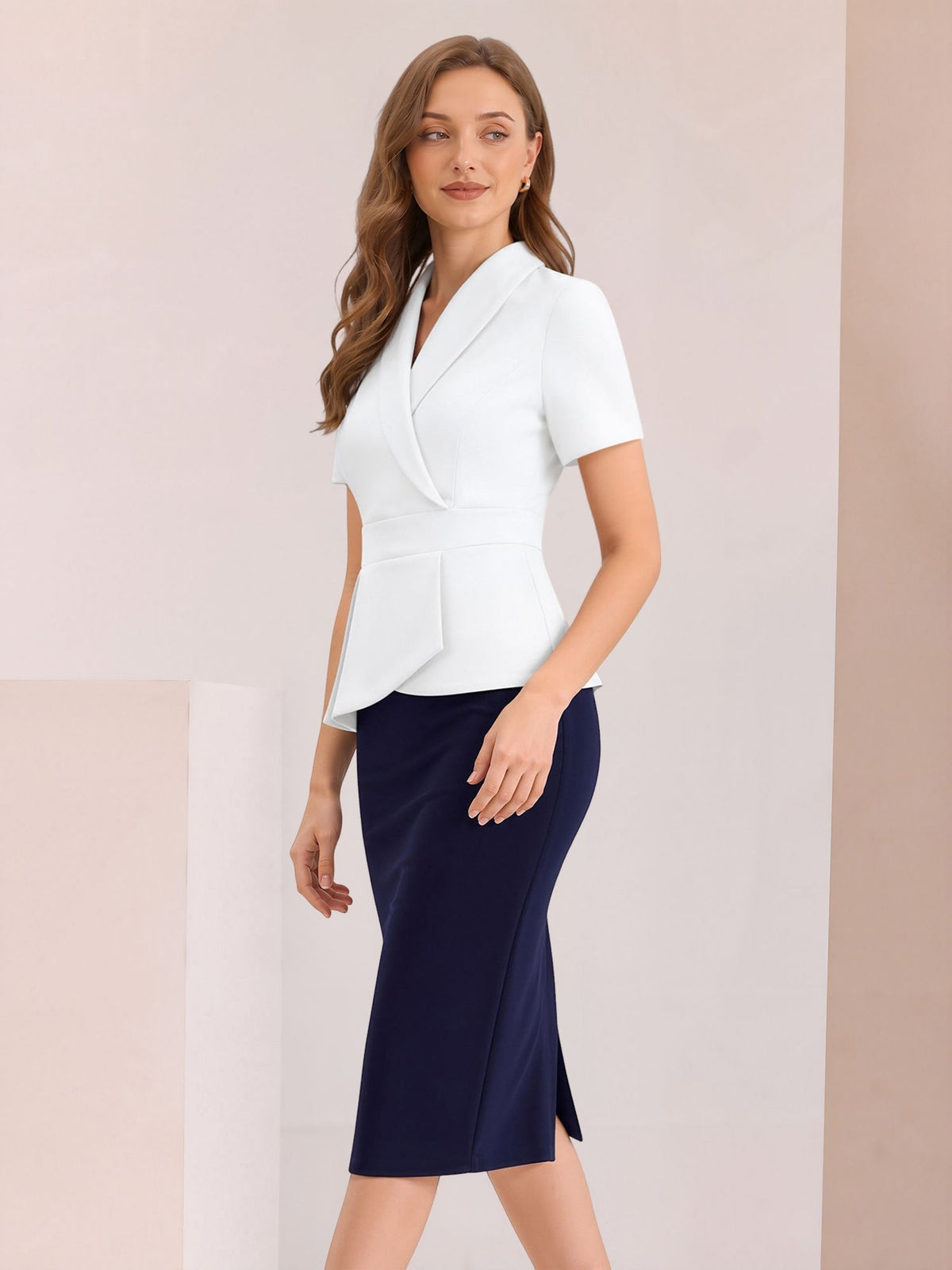 Colorblock Patchwork Short Sleeves Midi Sheath Dress