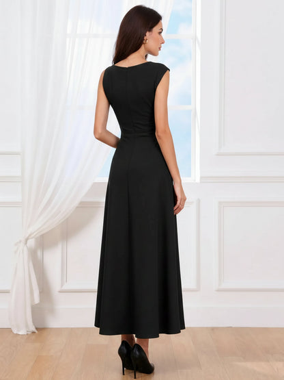Asymmetrical Sleeveless Cowl Neck Midi Dress