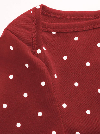 Boat Neck Bell Sleeves Polka Dots Mini Dress