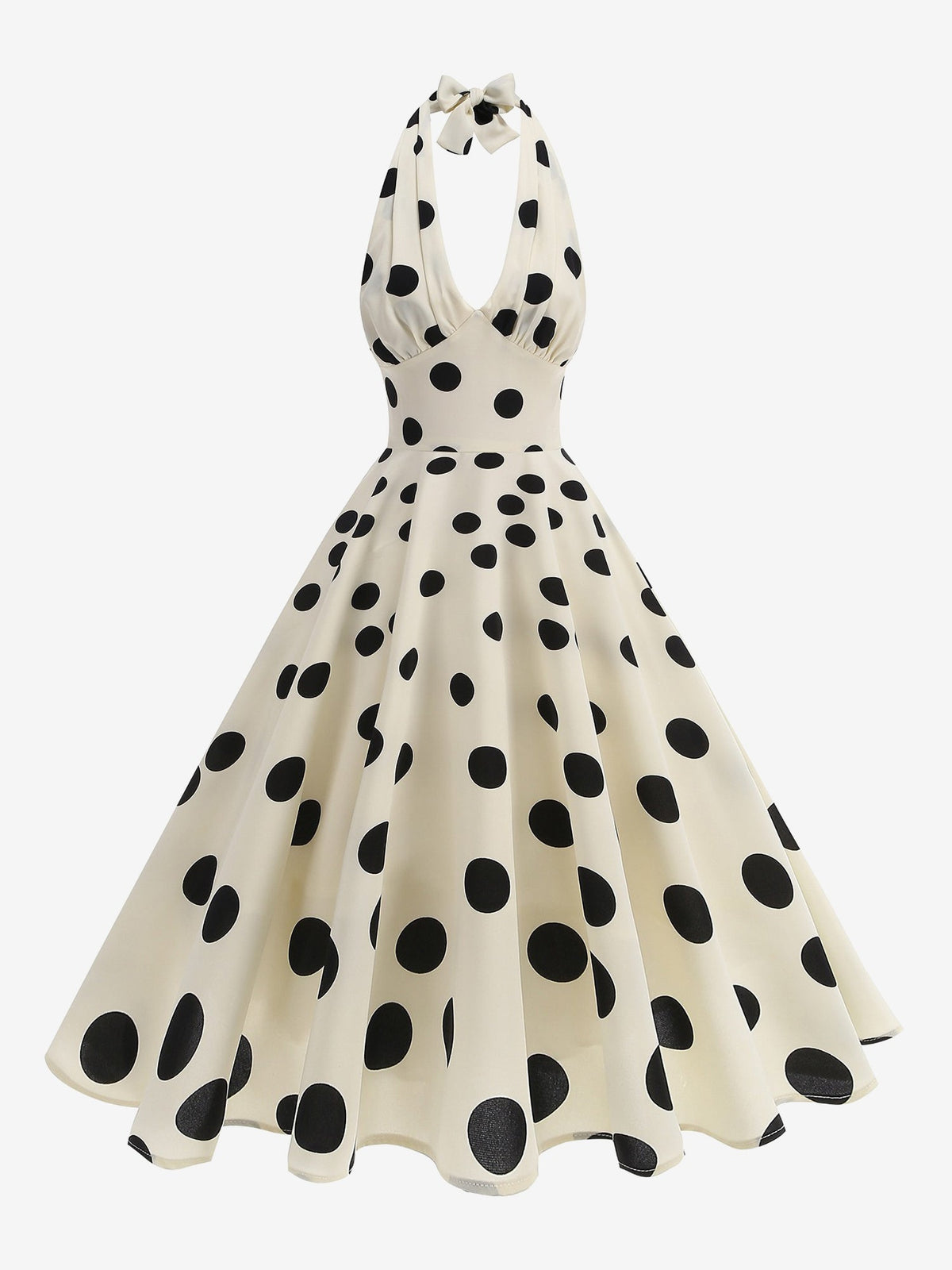 Polka Dot Halter Neck Backless Sleeveless Vintage Swing Dress