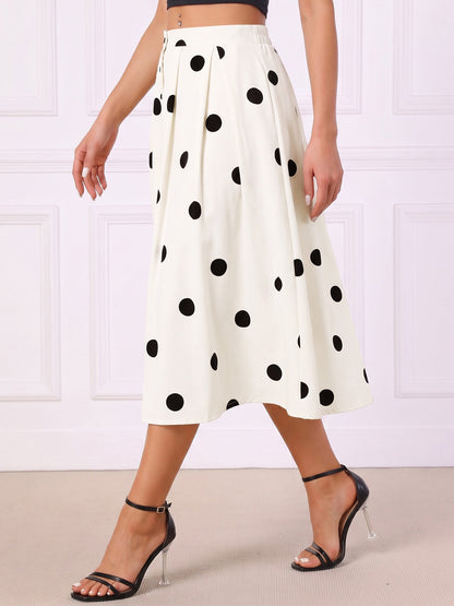 Polka Dots High Waist Buttoned A-Line Midi Skirt