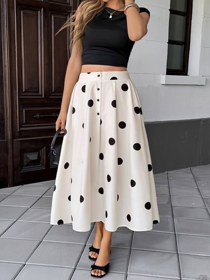 Polka Dots High Waist Buttoned A-Line Midi Skirt
