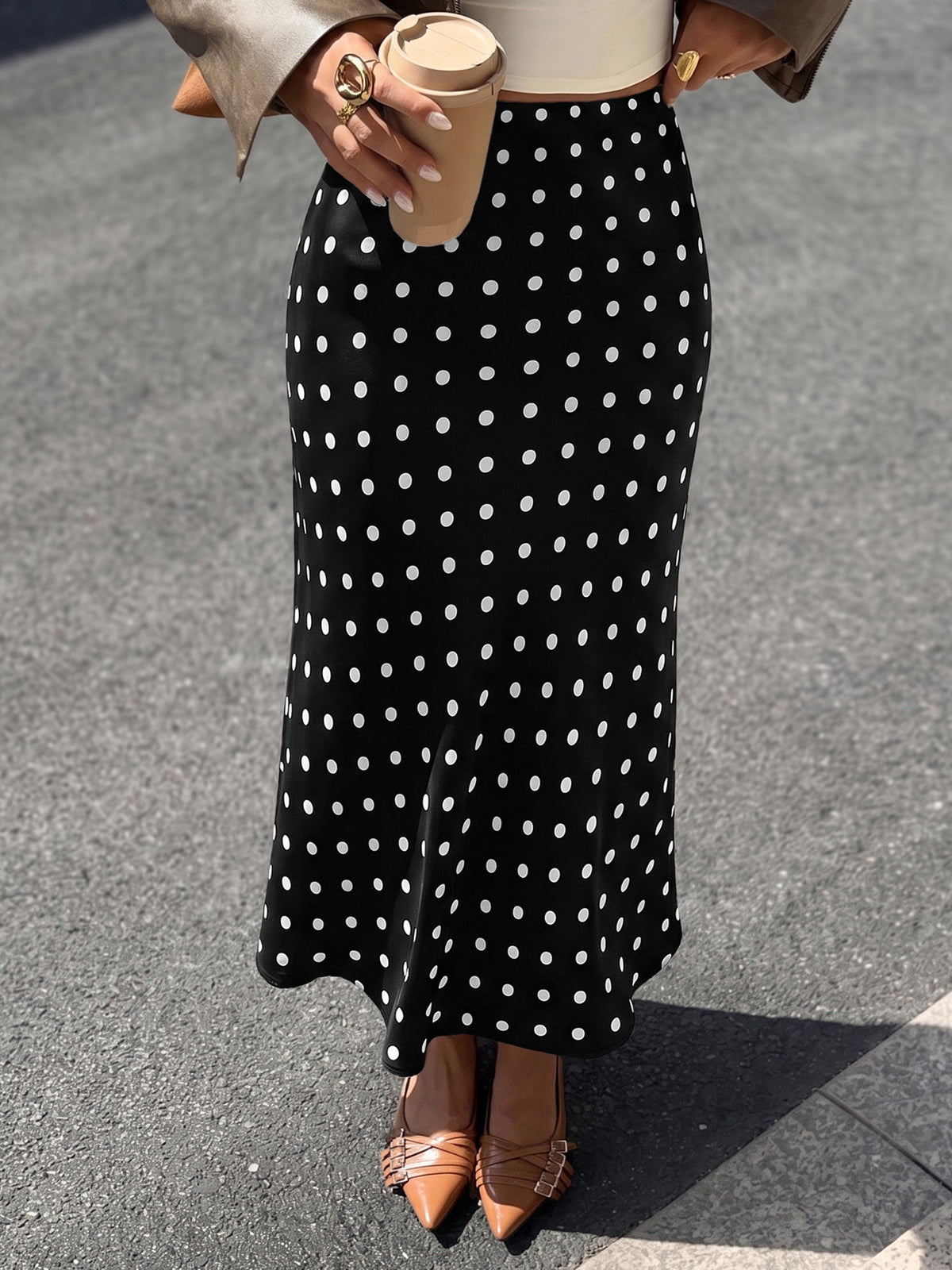 Retro Style Polka Dot Midi Fishtail Skirt