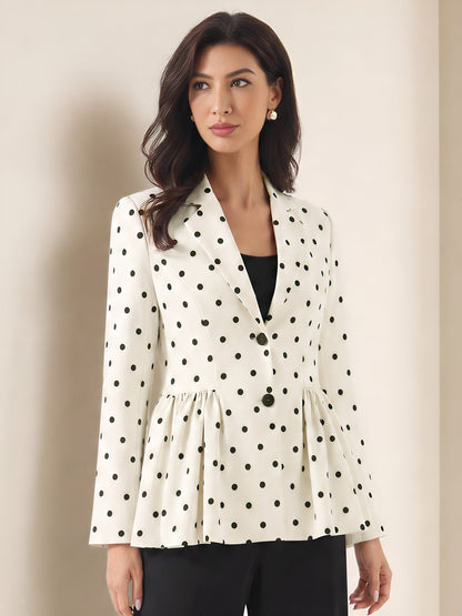 Polka Dots Ruffled Lapel Long Sleeves Blazer