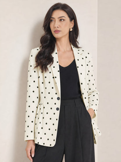 Polka Dots Ruffled Lapel Long Sleeves Blazer