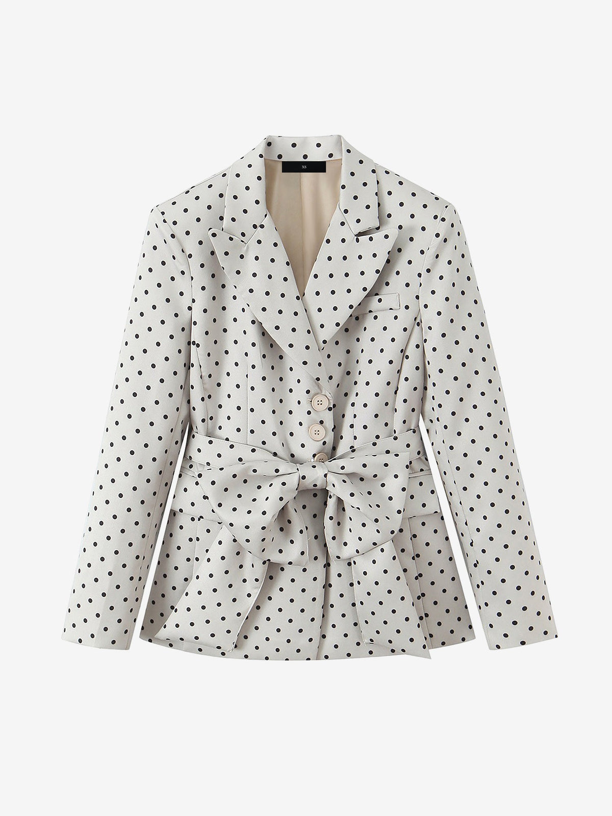 Polka Dots Bow Belt Long Sleeves Casual Blazer