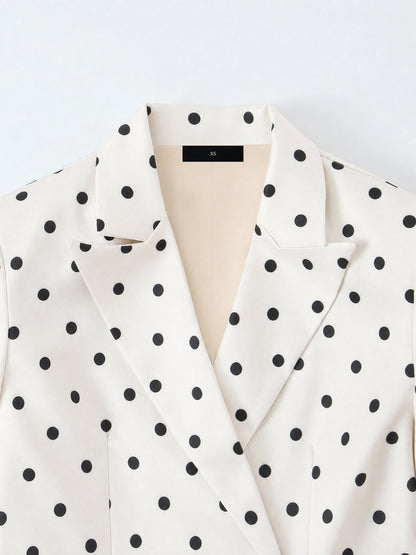2 Pieces Polka Dots Cropped Blazer & Mini Skirt Suit Set