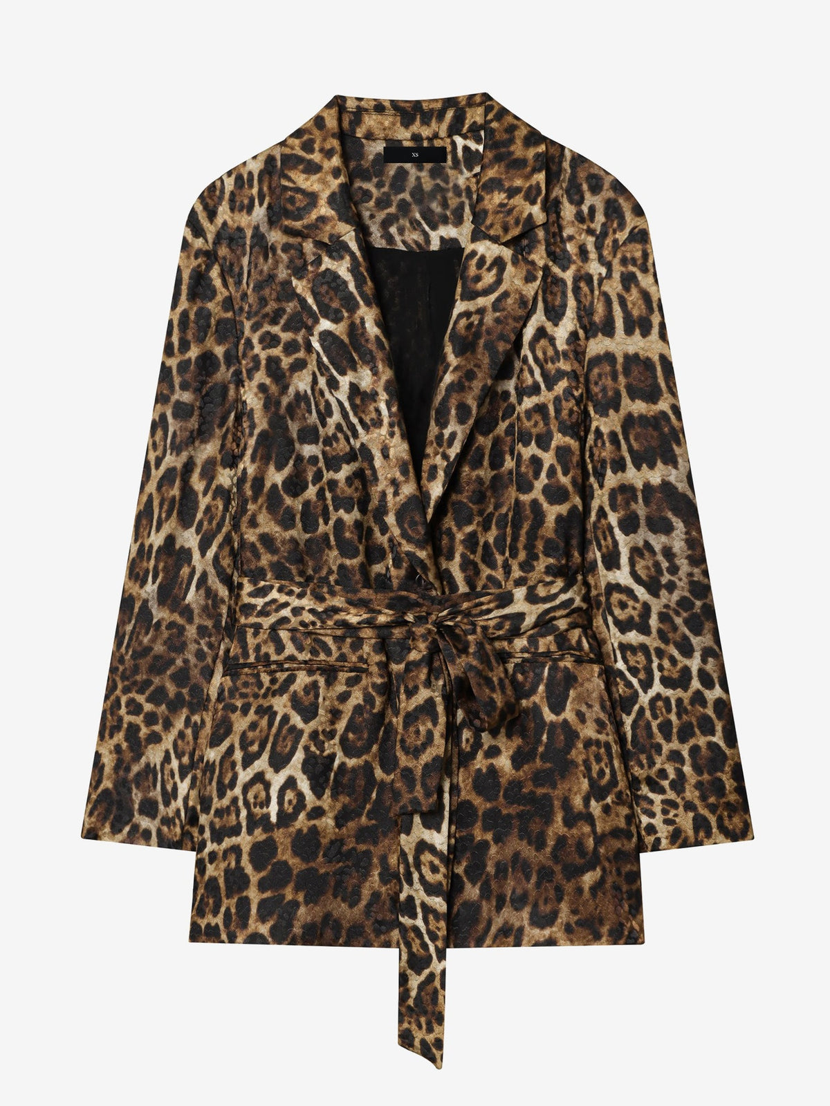 Leopard Notched Lapel Tie Waist Blazer