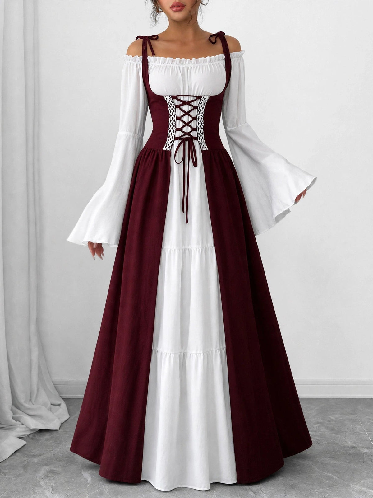 Halloween Costume Colorblock Retro Renaissance Dress