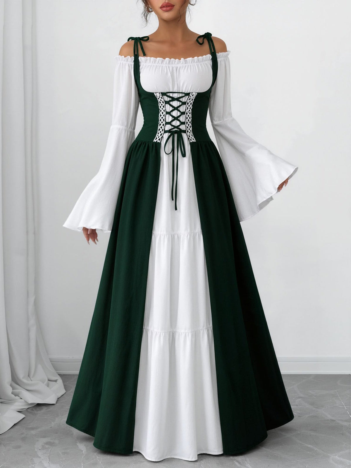 Halloween Costume Colorblock Retro Renaissance Dress