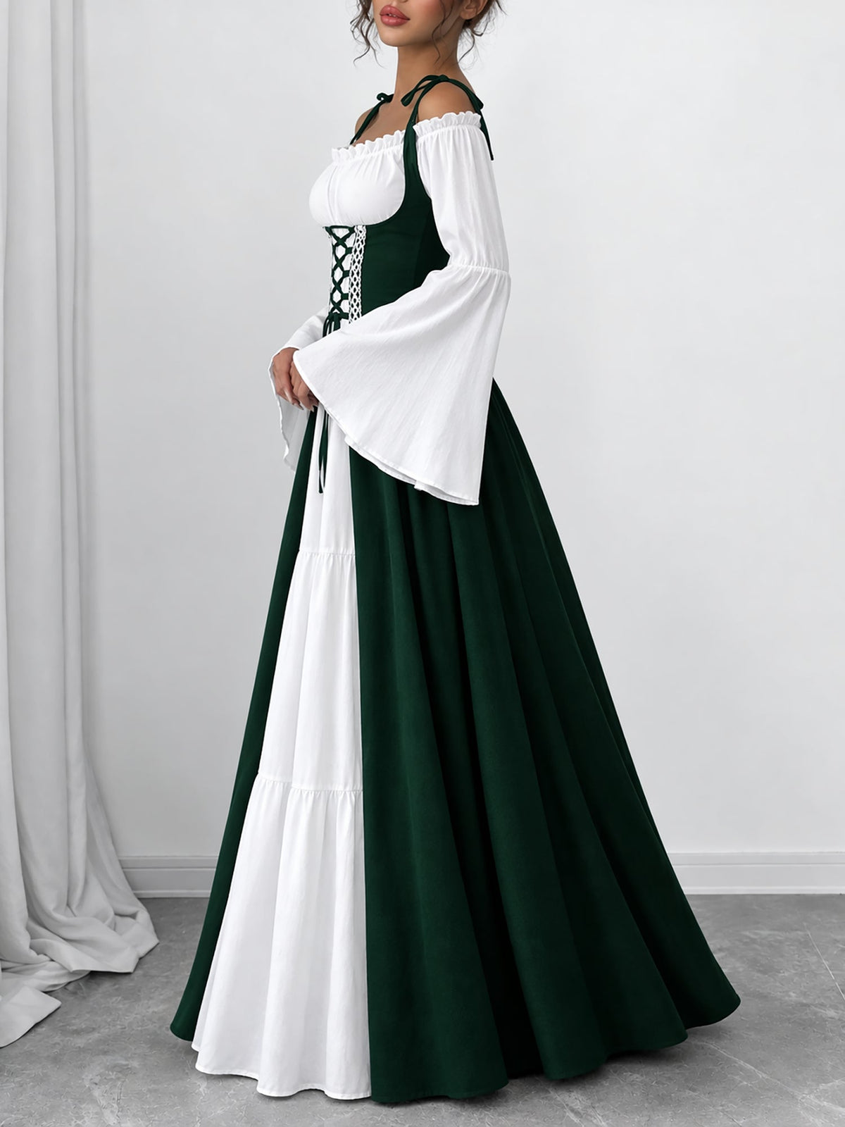 Halloween Costume Colorblock Retro Renaissance Dress