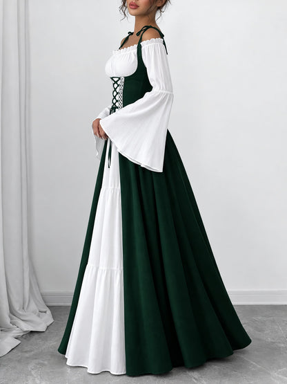 Halloween Costume Colorblock Retro Renaissance Dress