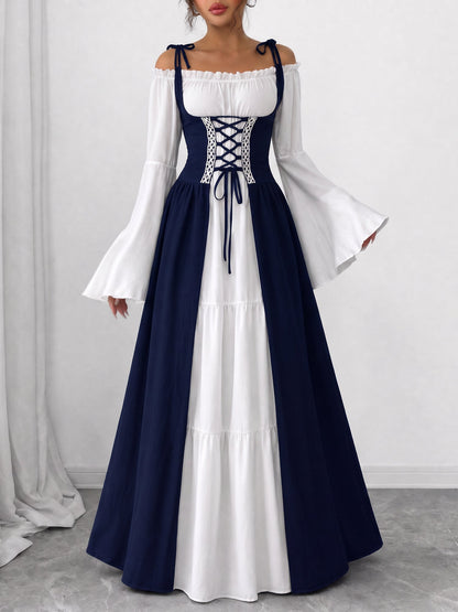 Halloween Costume Colorblock Retro Renaissance Dress