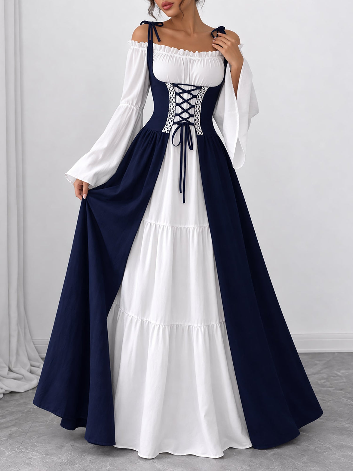 Halloween Costume Colorblock Retro Renaissance Dress