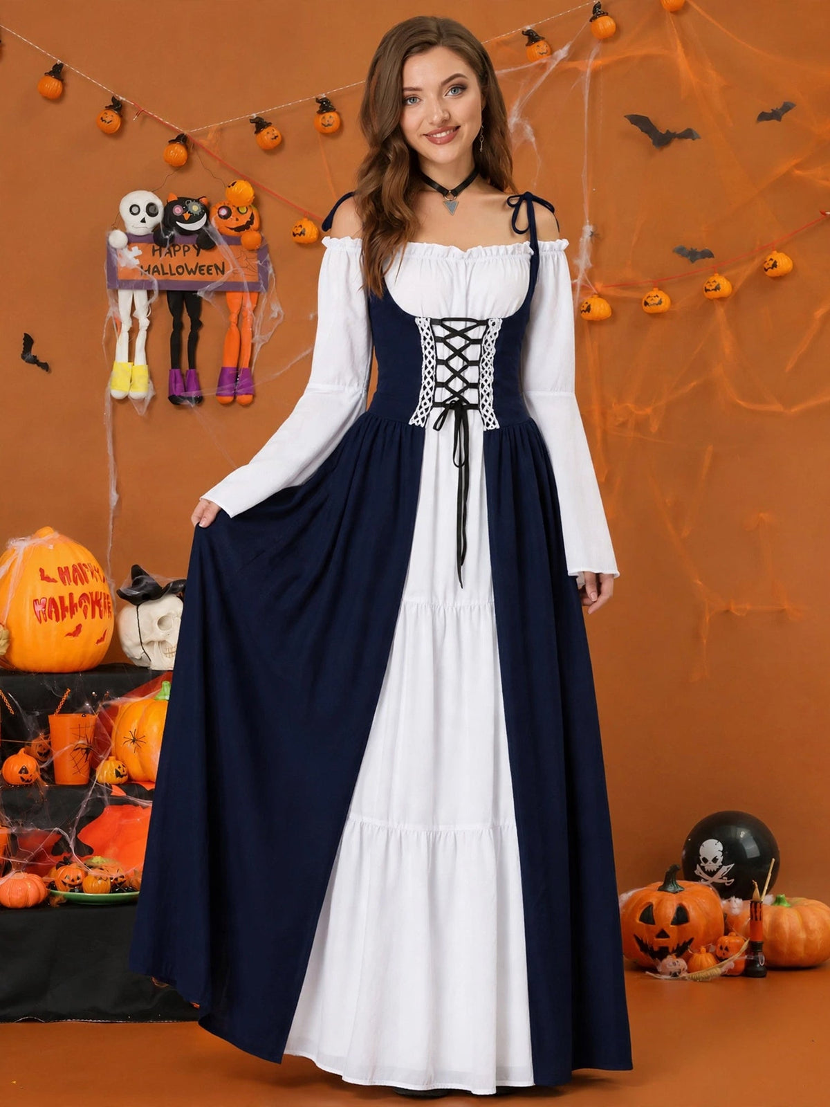 Halloween Costume Colorblock Retro Renaissance Dress