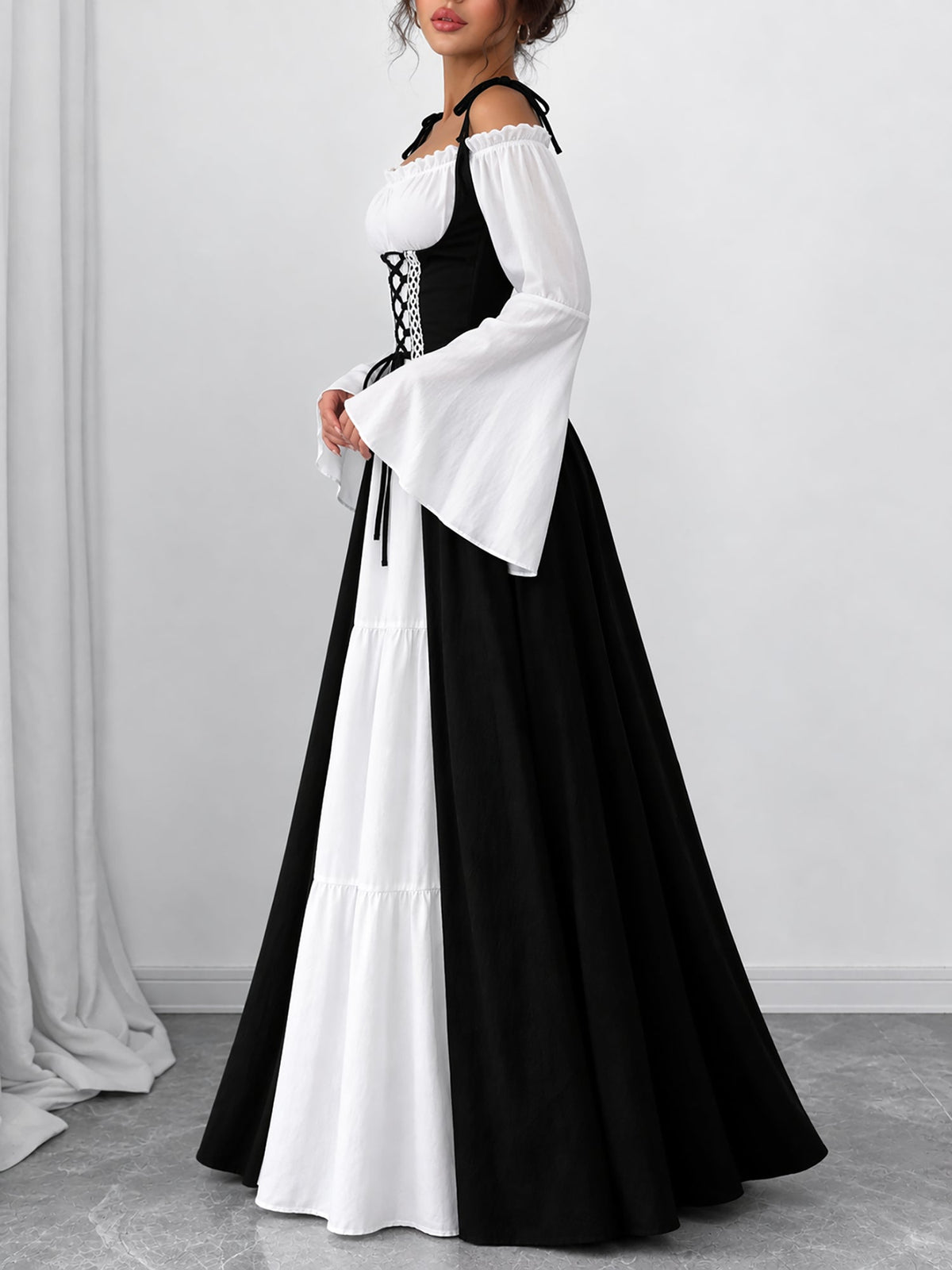 Halloween Costume Colorblock Retro Renaissance Dress