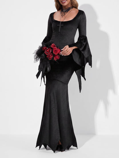 Halloween Gothic Witch Vampire Costume Velvet Maxi Dress