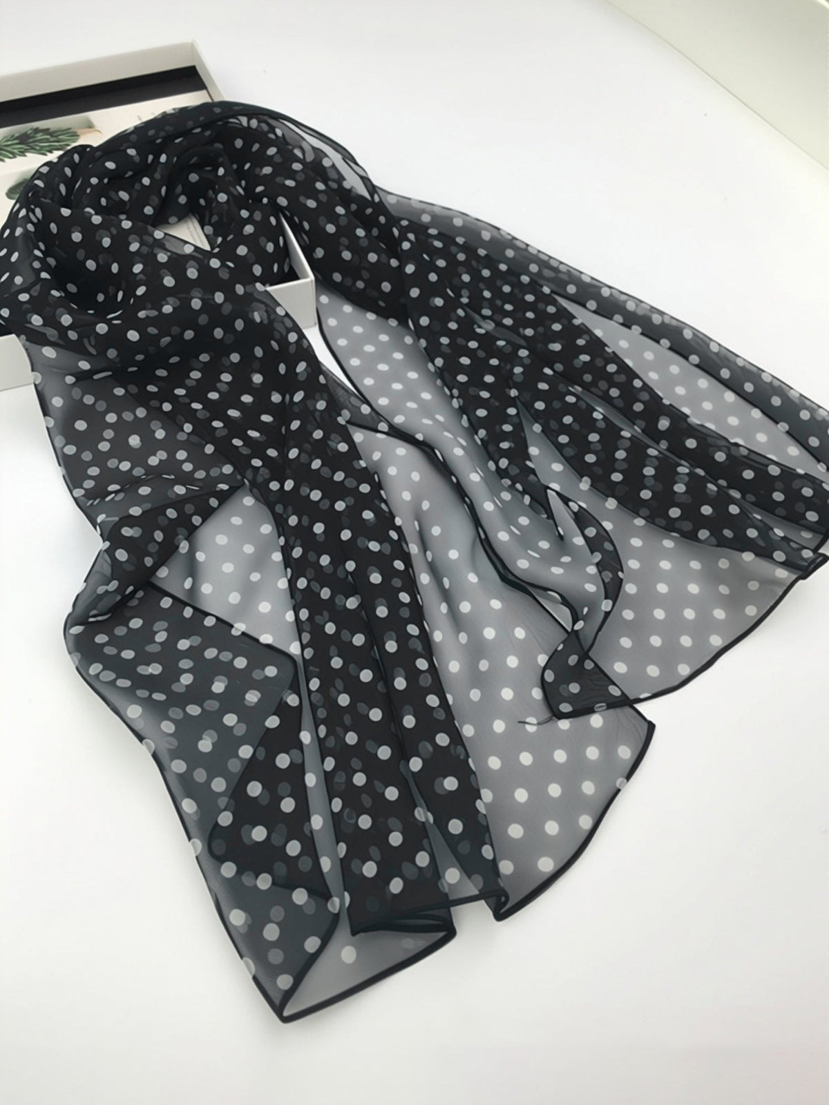 Polka Dot Chiffon Semi-Sheer Long Scarf