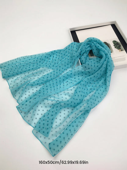 Polka Dot Chiffon Semi-Sheer Long Scarf