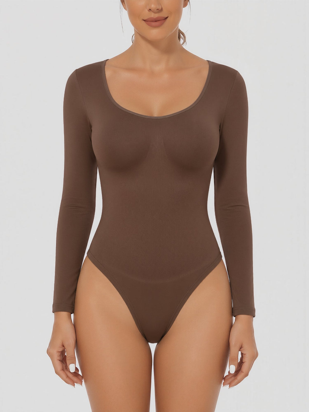 U Neck Long Sleeves Seamless Basic Bodysuit