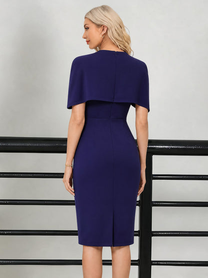 Fake Two Piece Midi Sheath Work Cloak Style Dress