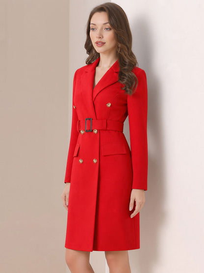 Notched Lapel Double-Breasted Belted Blazer Dress