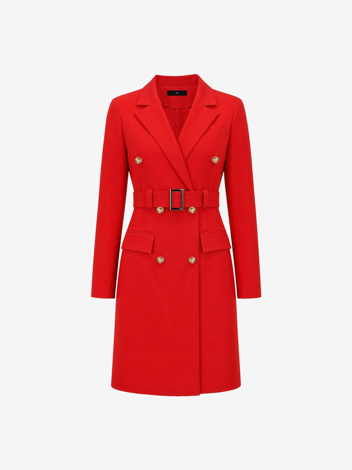 Notched Lapel Double-Breasted Belted Blazer Dress