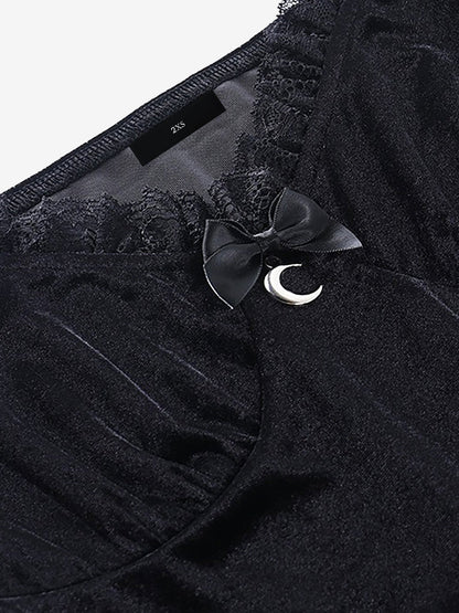 Halloween Lace Velvet Patchwork A-Line Mini Dress