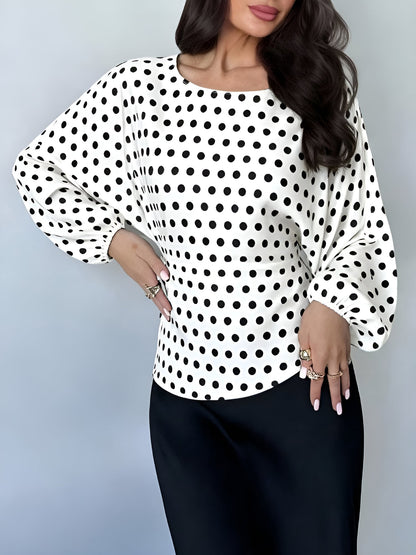 Satin Round Neck Batwing Long Sleeve Lace-Up Blouse