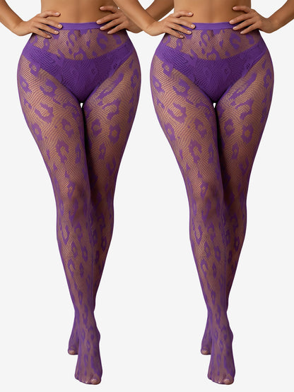 2 Pairs Sheer Halloween Leopard Fishnet Pantyhose