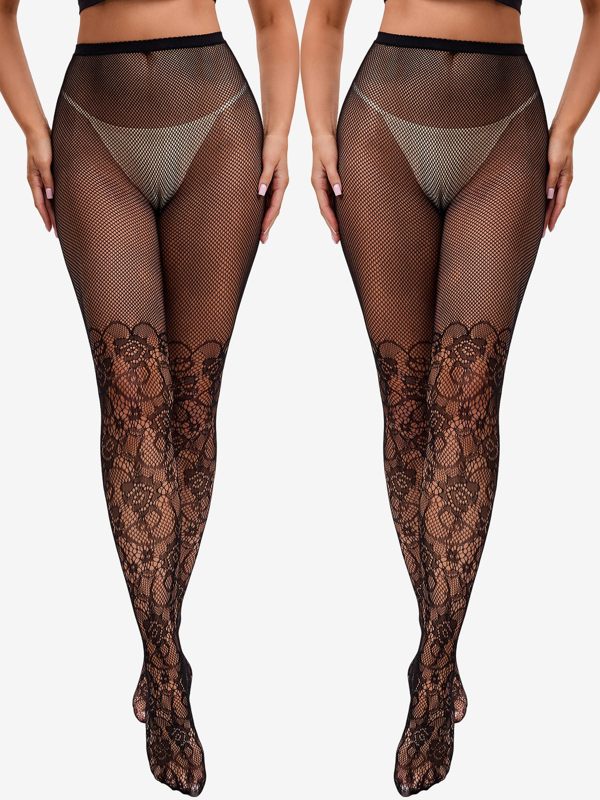 2 Pairs Halloween Mesh Floral Fishnet Pantyhose