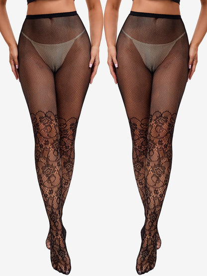 2 Pairs Halloween Mesh Floral Fishnet Pantyhose