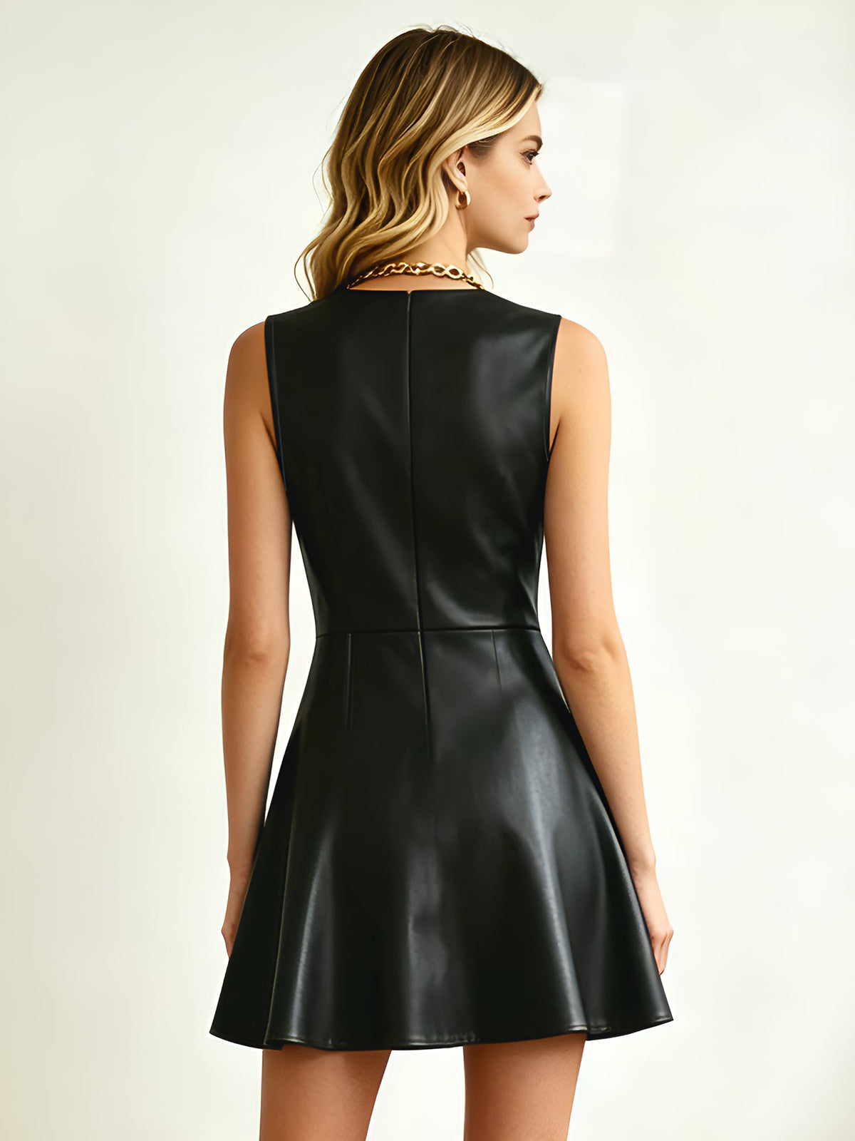 Faux Leather Sleeveless A-Line Mini Dress
