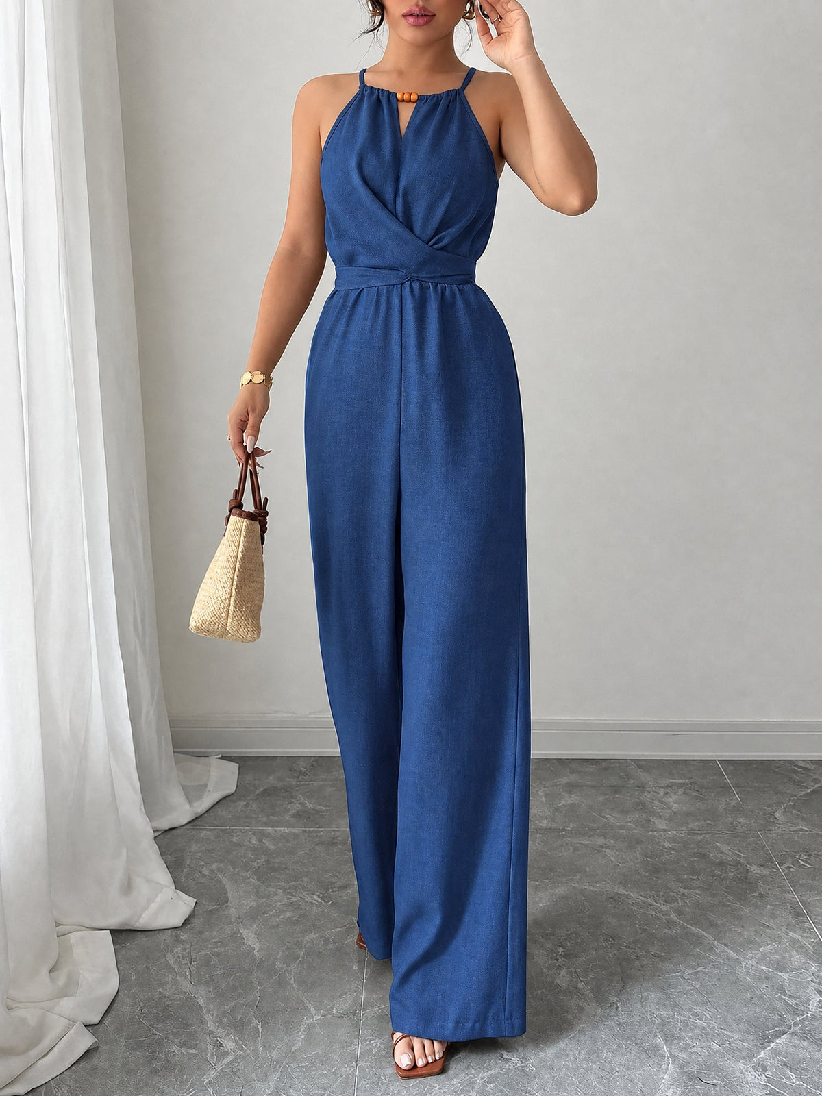 Sleeveless Criss Cross Lace-Up Wide Legs Jumpsuits