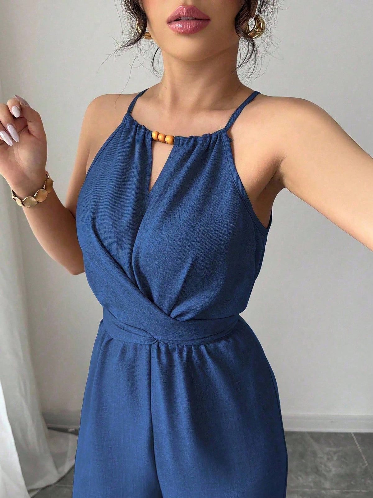 Sleeveless Criss Cross Lace-Up Wide Legs Jumpsuits