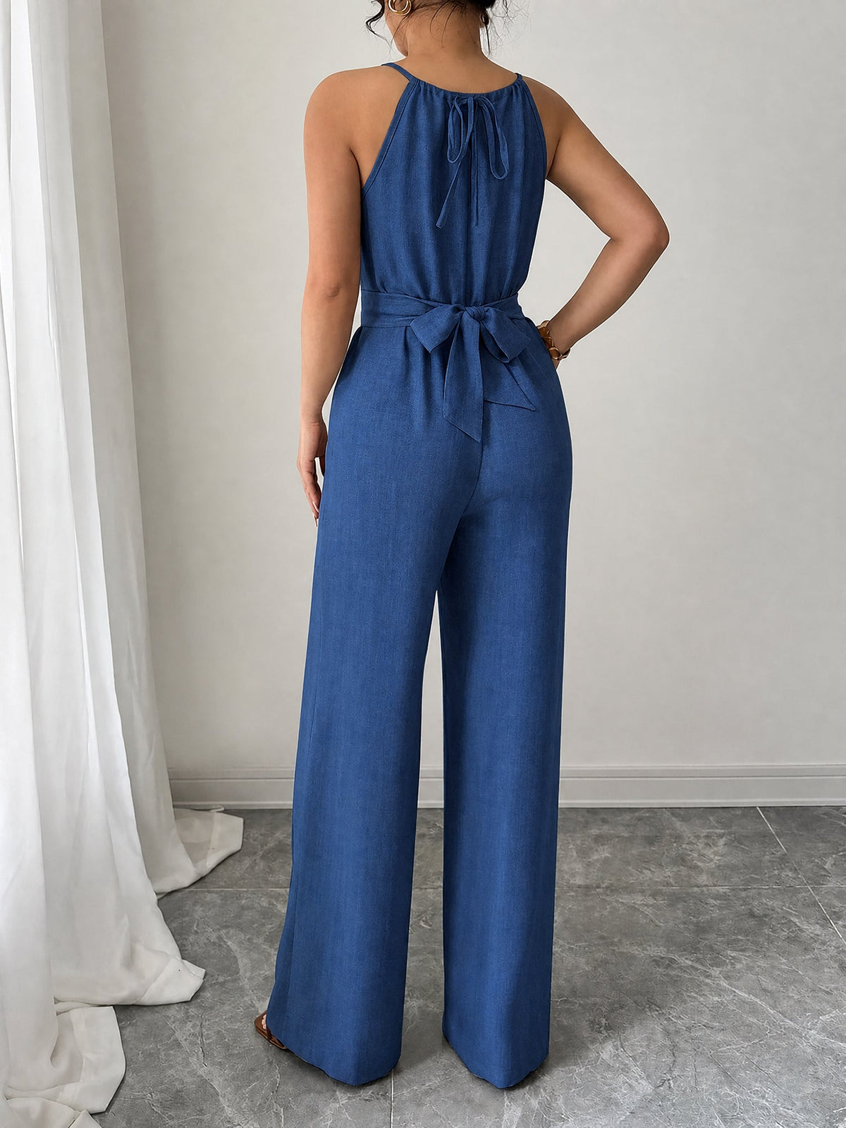 Sleeveless Criss Cross Lace-Up Wide Legs Jumpsuits