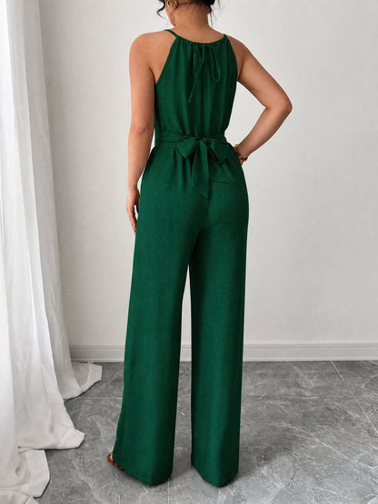 Sleeveless Criss Cross Lace-Up Wide Legs Jumpsuits