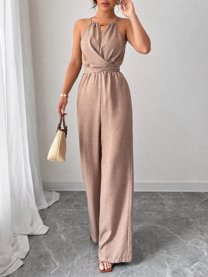 Sleeveless Criss Cross Lace-Up Wide Legs Jumpsuits