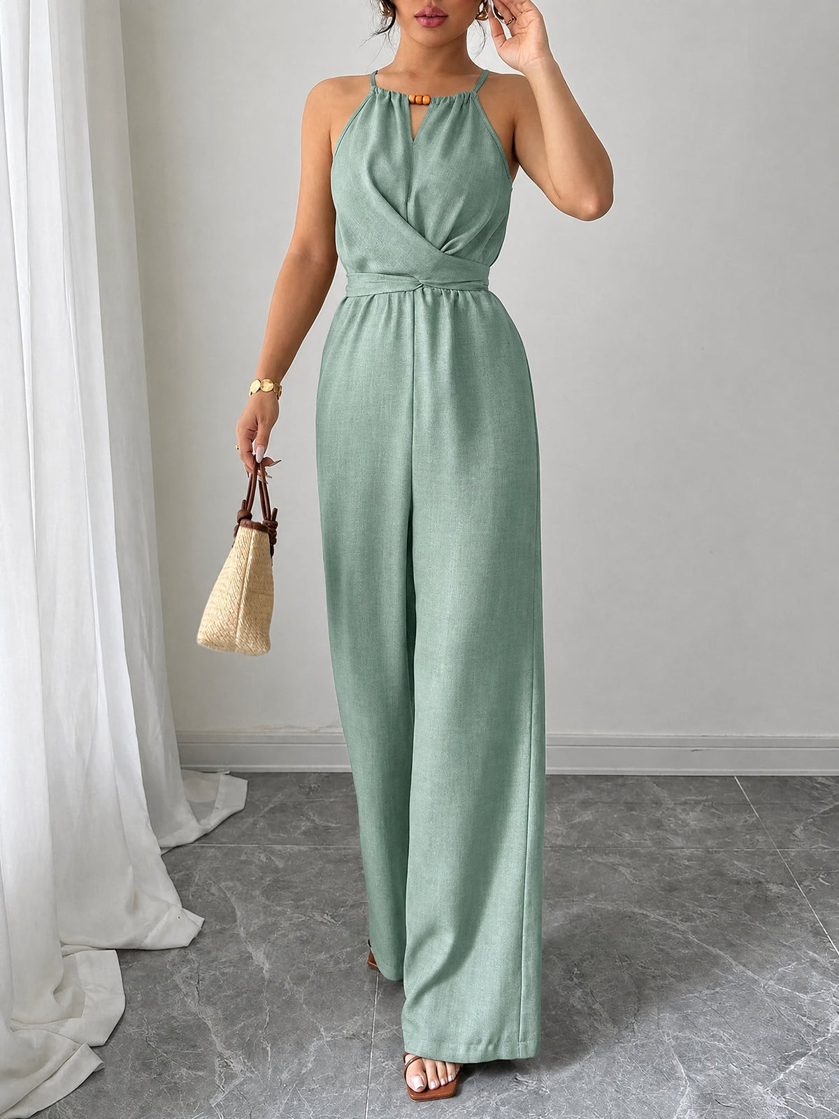 Sleeveless Criss Cross Lace-Up Wide Legs Jumpsuits