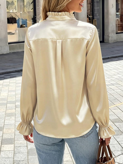 Office Work Satin Ruffled Long Sleeves Blouse
