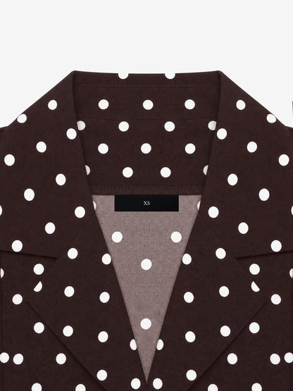 Polka Dots Puff Long Sleeves Tie Waist A-Line Shirt Dress
