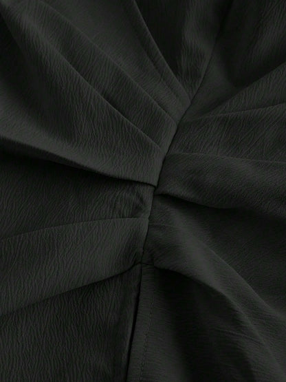 V Neck Puff Sleeves Ruched Cinched Waist Blouse