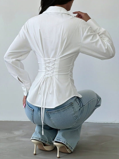 Office Siren Long Sleeve Cinched Waist Shirt