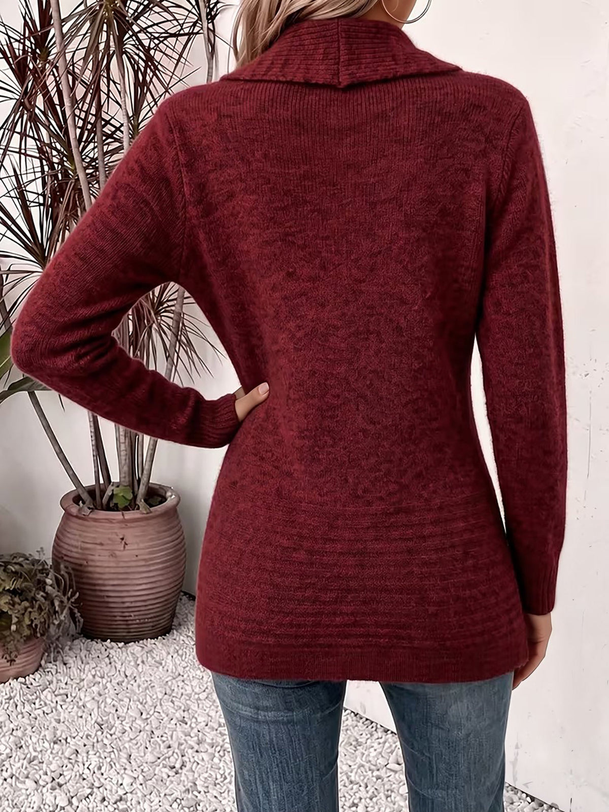 Solid Color Knitted Open Front Mid-Length Cardigan