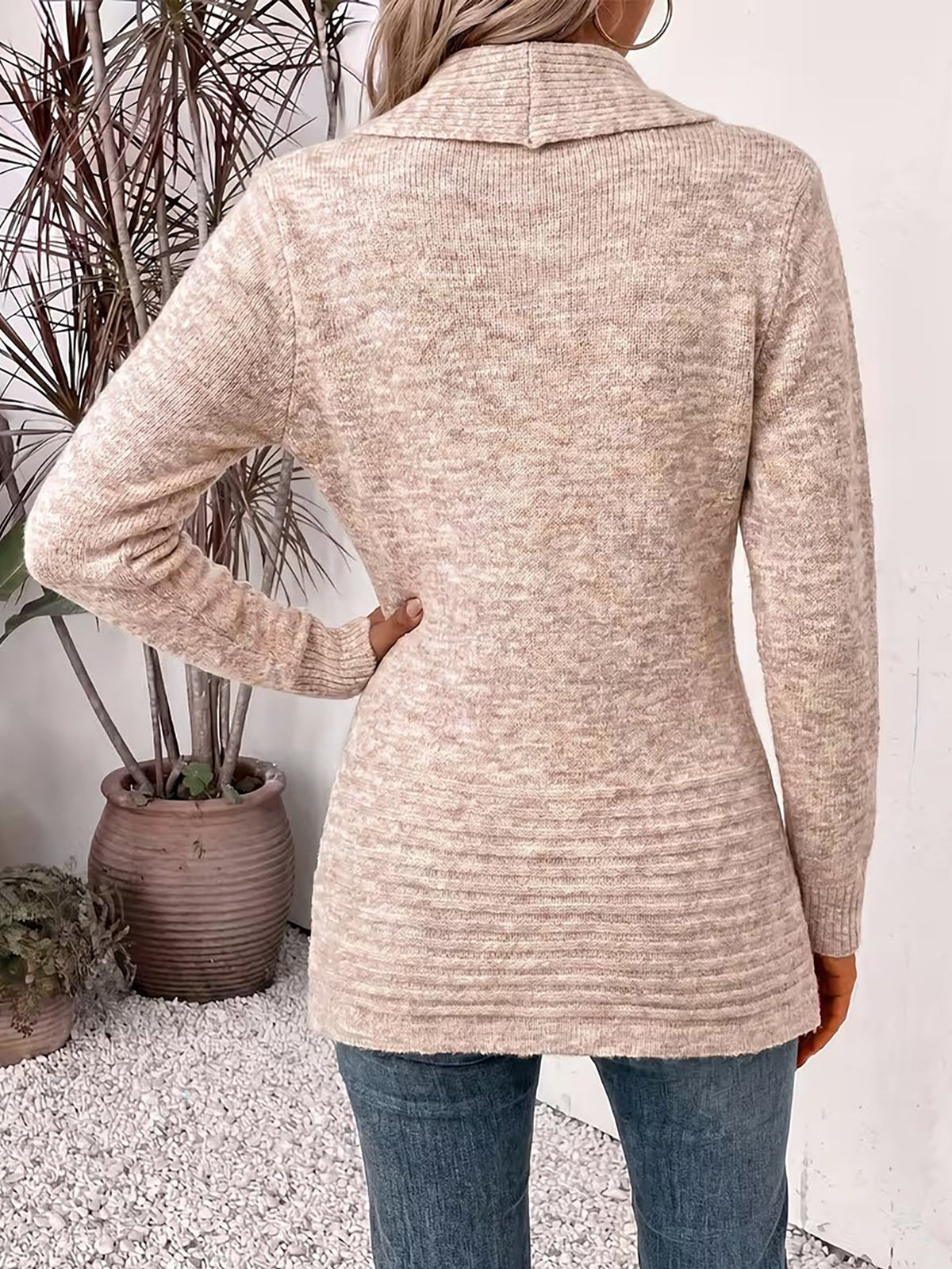 Solid Color Knitted Open Front Mid-Length Cardigan