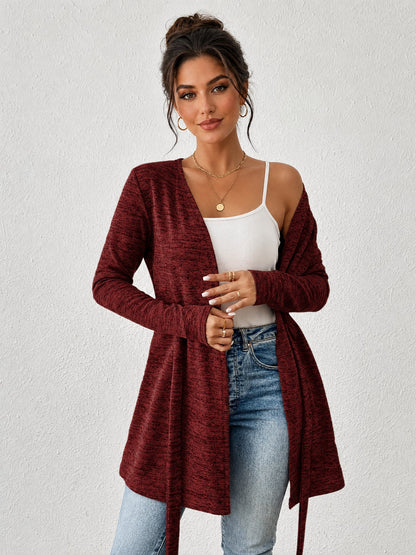 Long Sleeves Lace-Up Open Front Casual Jacket