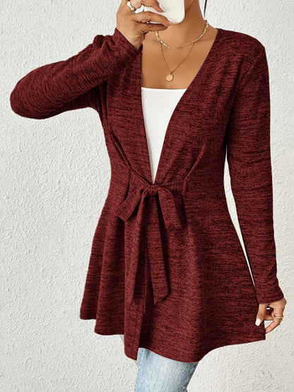 Long Sleeves Lace-Up Open Front Casual Jacket