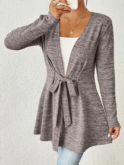 Long Sleeves Lace-Up Open Front Casual Jacket